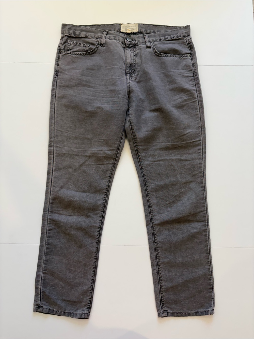Current/Elliott The Fling Pewter Gray Slim Straight Gray Linen Blend Pants 29